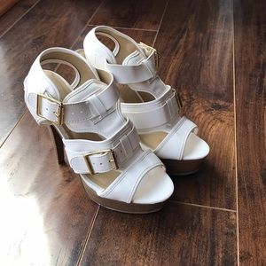 White Buckle Heels - JustFab